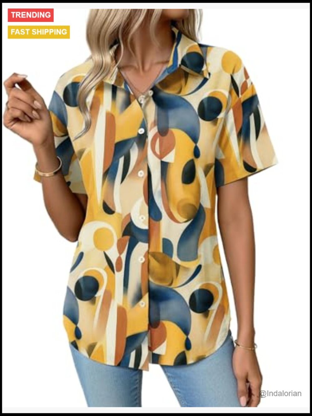 Short Sleeve Button Down Blouse Casual Summer Vacation Top - Picture 5 of 7